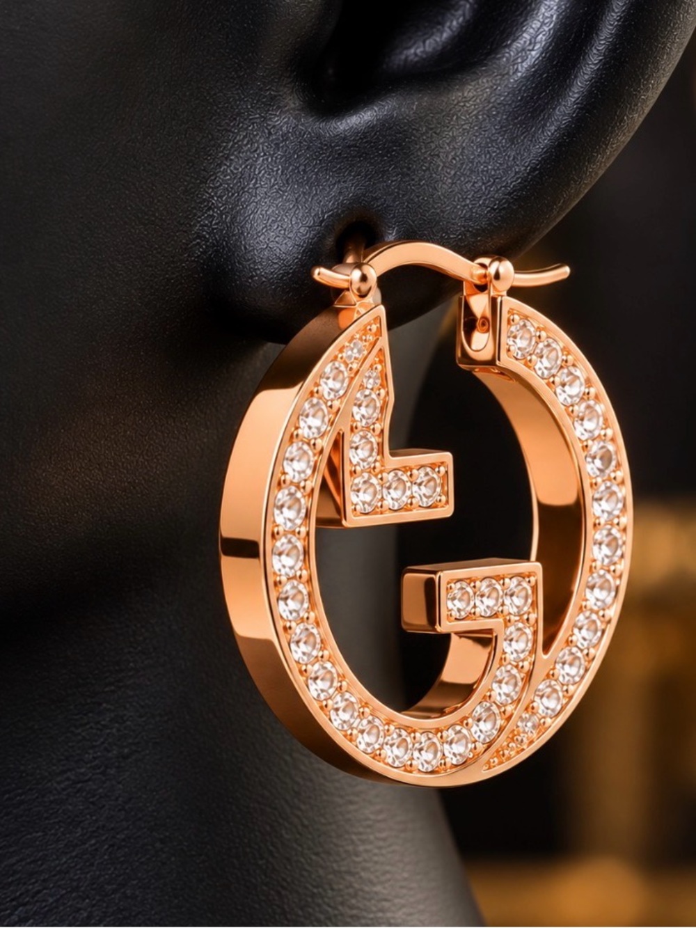 Rose Gold Crystal Hoop Earrings - Women Jewelry